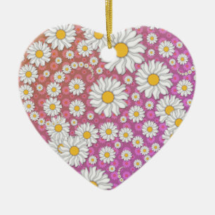 Mooie Witte Madeliefjes op Roze Gele Achtergrond Keramisch Ornament