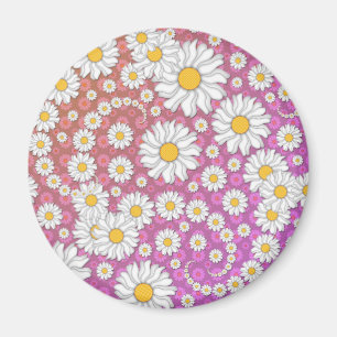 Mooie Witte Madeliefjes op Roze Gele Achtergrond Magneet