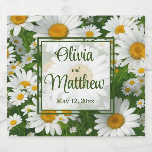 Mooie witte madeliefjes witte bloementuinen sparkling wijnetiket (Enkel label)