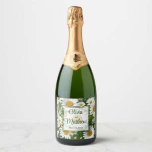 Mooie witte madeliefjes witte bloementuinen sparkling wijnetiket