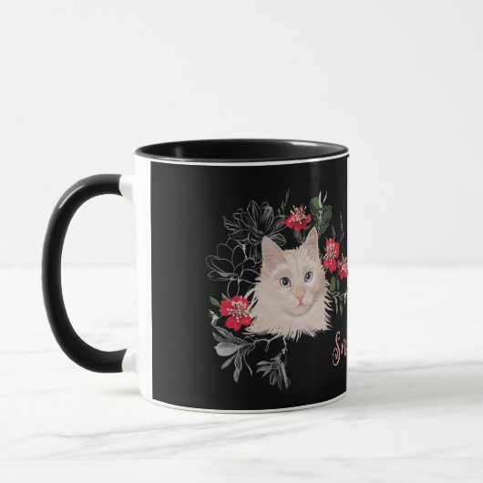 Mooie witte mok met de naam van je kat (Links)