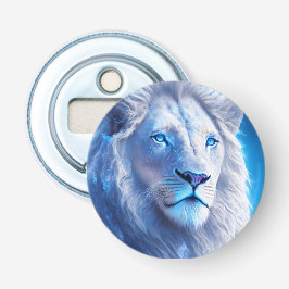Mooie Witte Mystieke Leeuw met Blauwe Ogen Button Flesopener