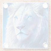 Mooie witte mystieke leeuw met blauwe ogen glazen onderzetter (Achterkant)