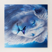 Mooie witte mystieke leeuw met blauwe ogen legpuzzel (Horizontaal)