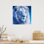 Mooie witte mystieke leeuw met blauwe ogen poster (Keuken)