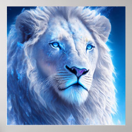 Mooie witte mystieke leeuw met blauwe ogen poster