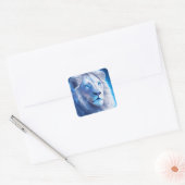 Mooie witte mystieke leeuw met blauwe ogen vierkante sticker (Envelop)