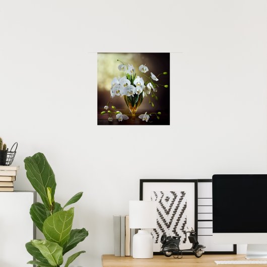 Mooie witte orchideeën bloemstuk   poster (Thuiskantoor)
