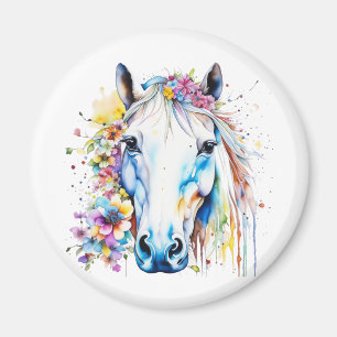 Mooie Witte Paard Bloemstuk Persoonlijk  Magneet