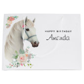 Mooie witte paard Boho bloemen verjaardag Groot Cadeauzakje (Voorkant)