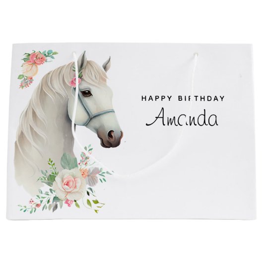 Mooie witte paard Boho bloemen verjaardag Groot Cadeauzakje (Voorkant)