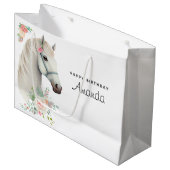Mooie witte paard Boho bloemen verjaardag Groot Cadeauzakje (Voorkant Gekanteld)