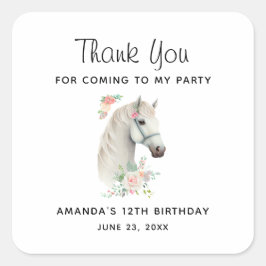 Mooie witte paard Boho bloemen verjaardag Vierkante Sticker