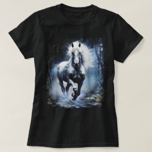 Mooie witte paard dat door het bos rent t-shirt