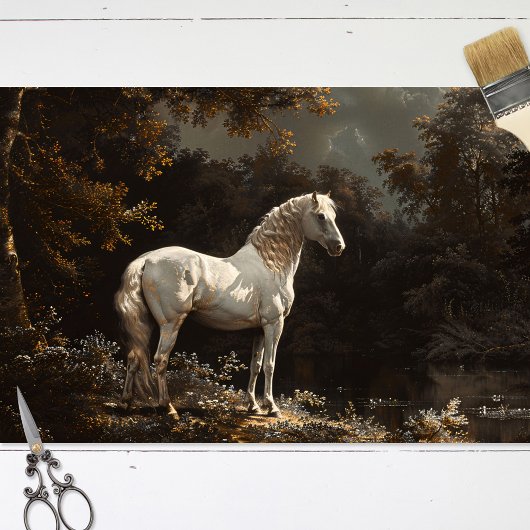 Mooie Witte Paard  Decoupage Tissuepapier