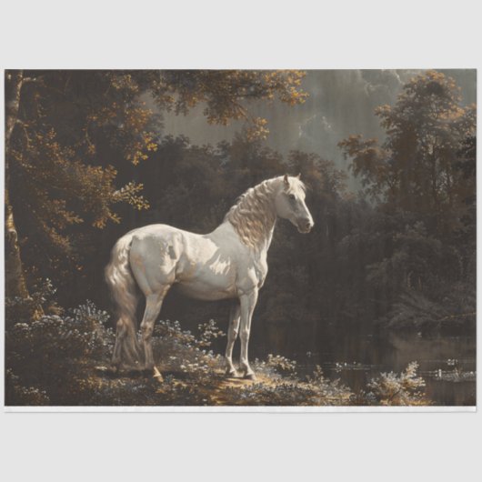 Mooie Witte Paard  Decoupage Tissuepapier (Voorkant)