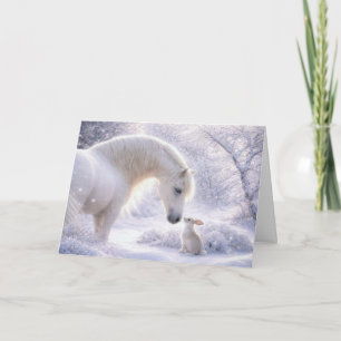 Mooie Witte Paard en Konijn Kerstvakantie Feestdagen Kaart
