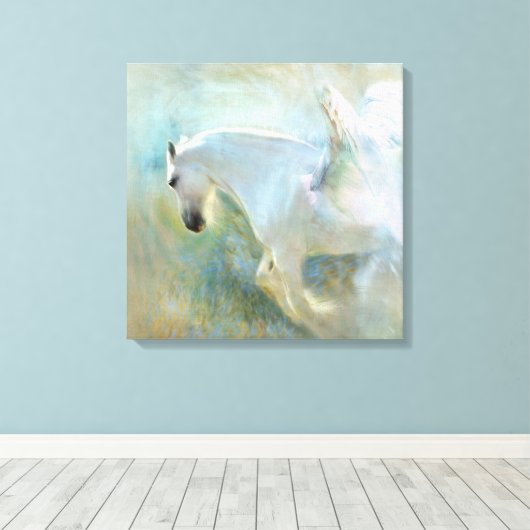 MOOIE WITTE PAARD ENGEL. POËTISCHE ENGEL PAARD CANVAS AFDRUK (Insitu (Houten vloer))