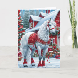 Mooie Witte Paard Kerstmis Feestdagen Kaart