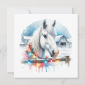 Mooie Witte Paard op Boerderij Kerst Feestdagenkaart (Voorkant)