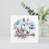 Mooie Witte Paard op Boerderij Kerstmis Feestdagenkaart (Staand voorkant)