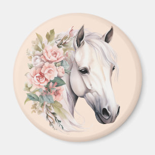 Mooie Witte Paard Roze Bloemen Elegant Whimsisch Magneet