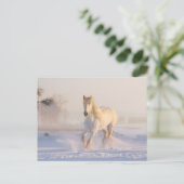 Mooie witte paarden die in de sneeuw lopen briefkaart (Staand voorkant)