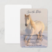 Mooie witte paarden die in de sneeuw lopen save the date (Voorkant / Achterkant)