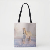 Mooie witte paarden die op sneeuw lopen tote bag (Voorkant)