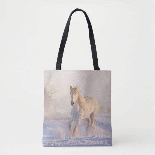 Mooie witte paarden die op sneeuw lopen tote bag (Voorkant)