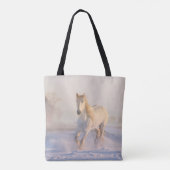 Mooie witte paarden die op sneeuw lopen tote bag (Achterkant)