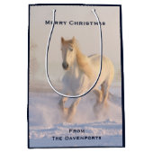 Mooie witte paarden in de sneeuwfoto voor kerstmis medium cadeauzakje (Voorkant)