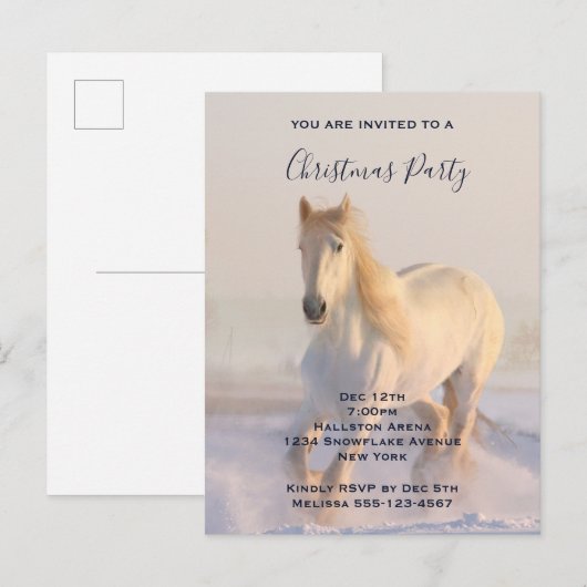 Mooie witte paarden in de sneeuwfoto voor kerstmis uitnodiging briefkaart (Voorkant / Achterkant)
