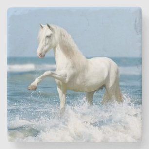 Mooie witte paarden in het water stenen onderzetter