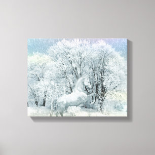 Mooie witte paarden in sneeuw canvas afdruk