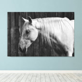 Mooie witte paarden zwart-wit canvas afdruk (Insitu (Houten vloer))