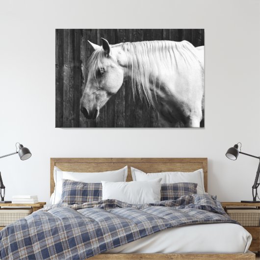 Mooie witte paarden zwart-wit canvas afdruk (Insitu (Slaapkamer))