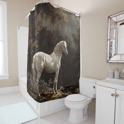 Mooie witte paardenolieverfschilderij  douchegordijn (In situ)