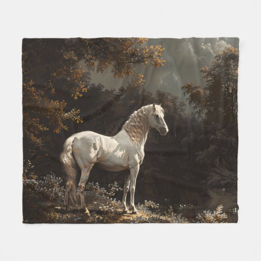 Mooie witte paardenolieverfschilderij  fleece deken (Voorkant (Horizontaal))