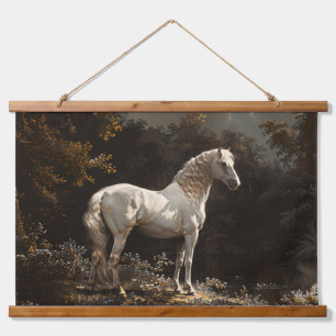 Mooie witte paardenolieverfschilderij hangend wandkleed