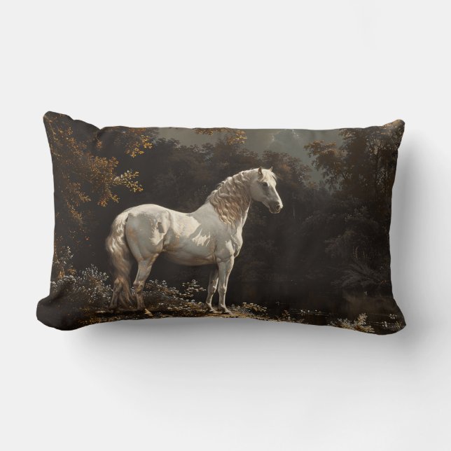 Mooie witte paardenolieverfschilderij  kussen (Voorkant)