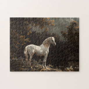 Mooie witte paardenolieverfschilderij legpuzzel