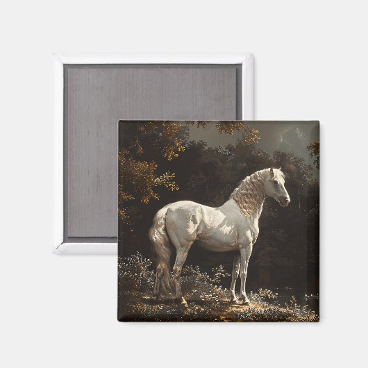 Mooie witte paardenolieverfschilderij  magneet (Voorkant / Achterkant)