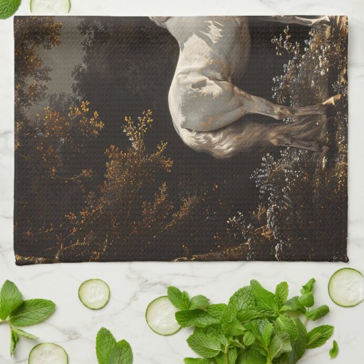 Mooie witte paardenolieverfschilderij  theedoek (Gevouwen)