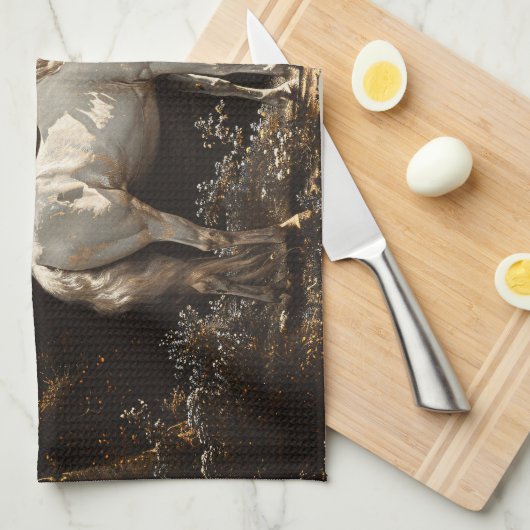 Mooie witte paardenolieverfschilderij  theedoek (Quarter Fold)