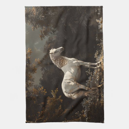 Mooie witte paardenolieverfschilderij  theedoek (Verticaal)