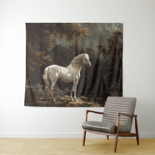 Mooie witte paardenolieverfschilderij  wandkleed