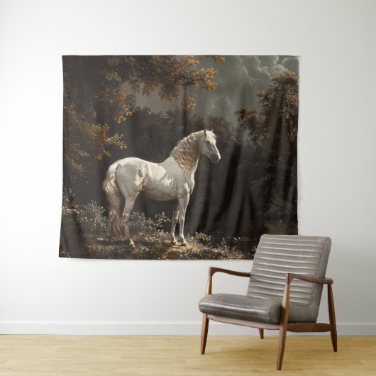 Mooie witte paardenolieverfschilderij  wandkleed (In Situ (horizontaal))