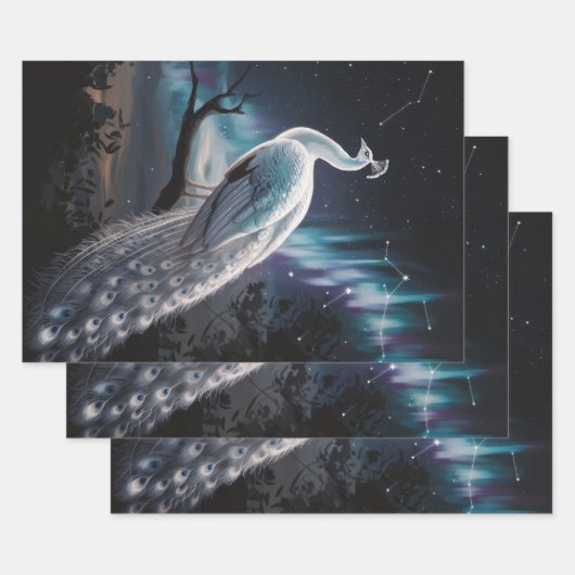 Mooie witte pauw Aurora Borealis Decoupage Inpakpapier Vel (Set)