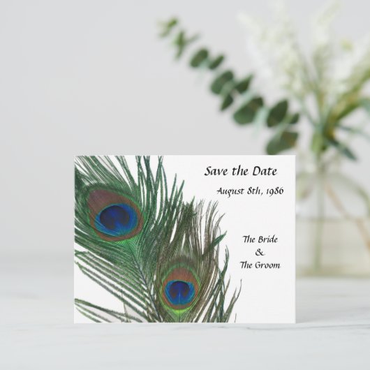 Mooie witte pauw Bewaar de datum Aankondigingskaart (Staand voorkant)